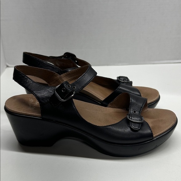 Dansko Joanie Platform Sandals Shoes Open Toe Buckle Leather Black Size 40 US 10 - Picture 5 of 12